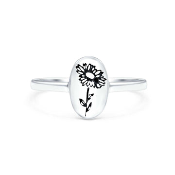 Flowers Oxidized Band Solid 925 Sterling Silver Thumb Ring (9.5mm)